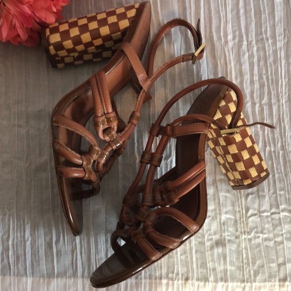 TORY BURCH SZ 8.5 leather gladiator rope block wedge heels strappy sanda… - Picture 5 of 13